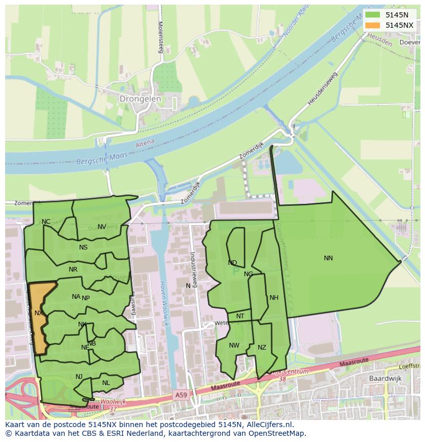Afbeelding van het postcodegebied 5145 NX op de kaart.
