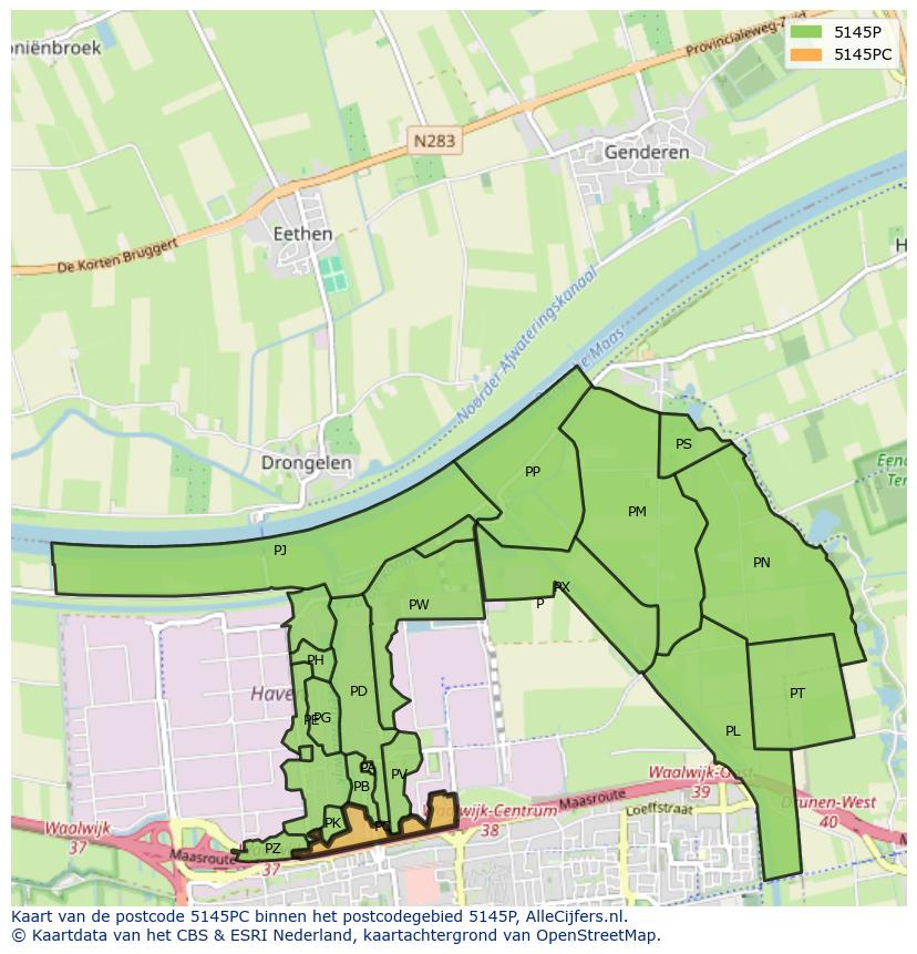 Afbeelding van het postcodegebied 5145 PC op de kaart.