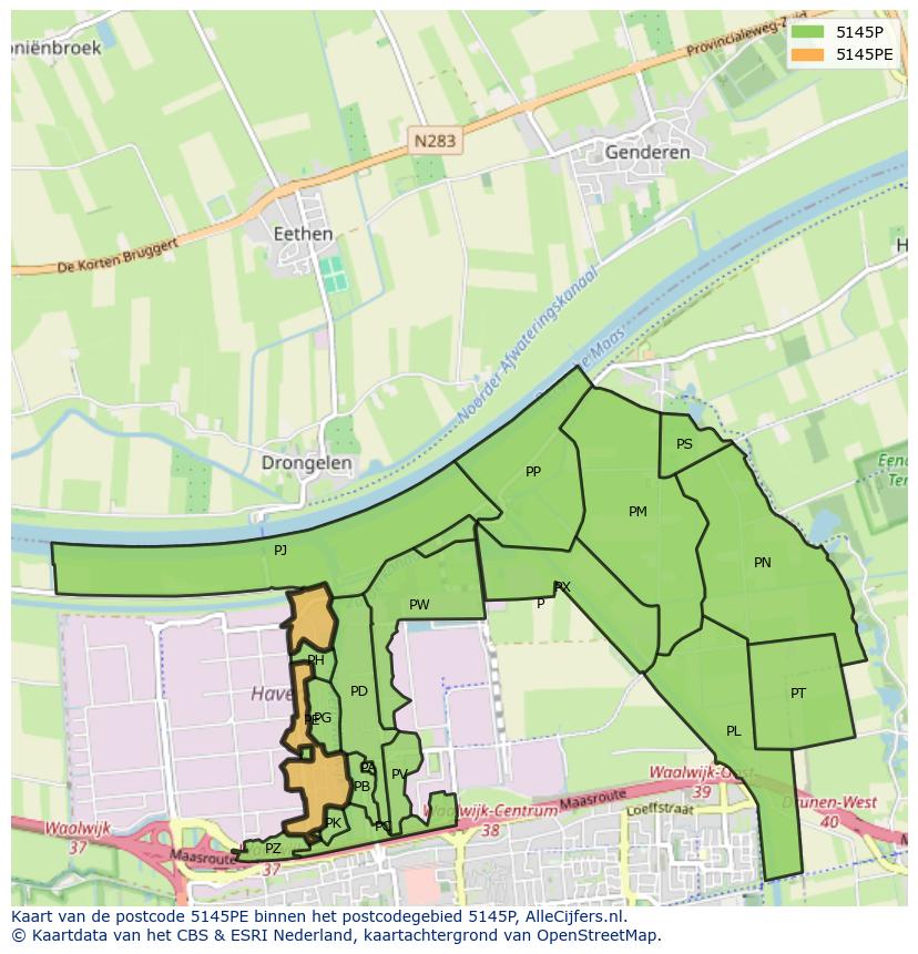 Afbeelding van het postcodegebied 5145 PE op de kaart.