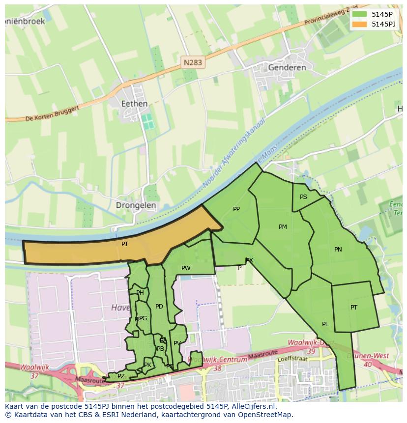 Afbeelding van het postcodegebied 5145 PJ op de kaart.