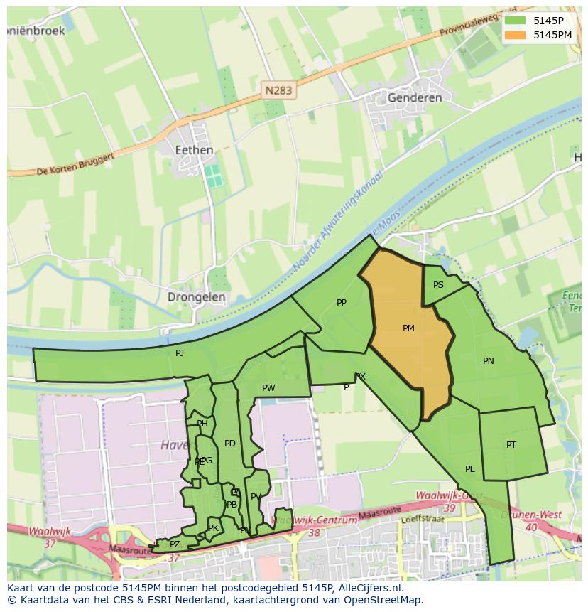 Afbeelding van het postcodegebied 5145 PM op de kaart.