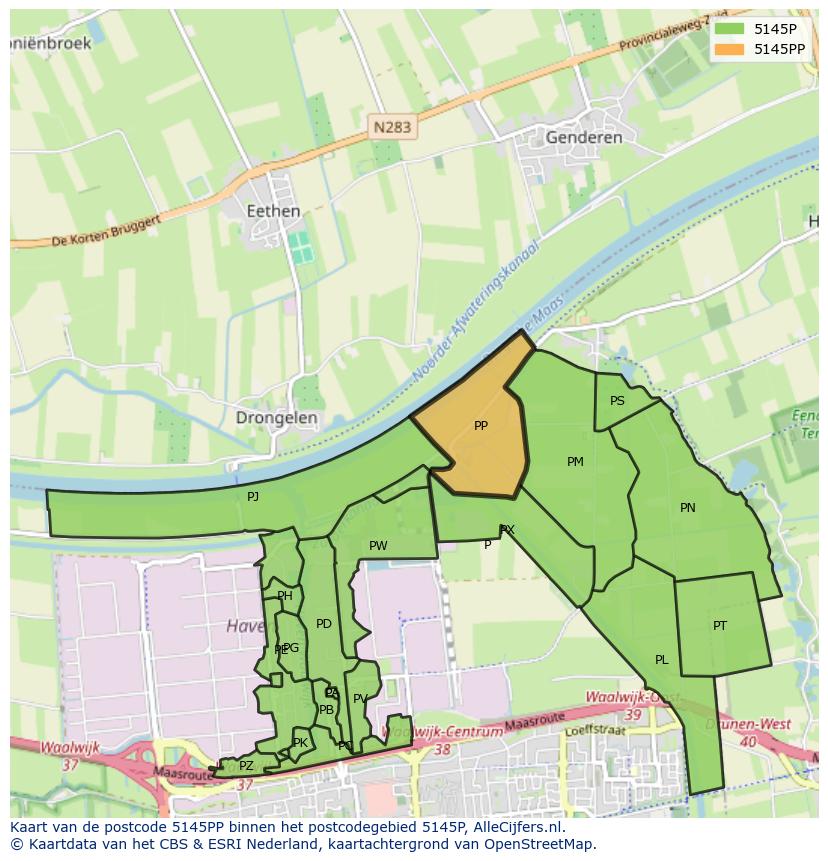 Afbeelding van het postcodegebied 5145 PP op de kaart.