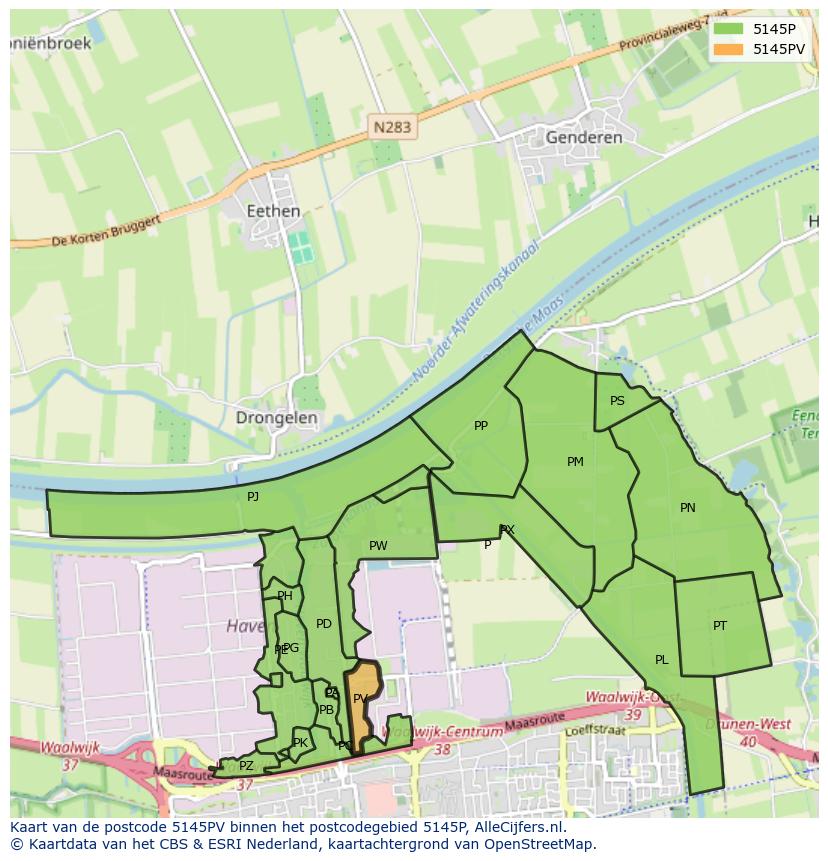 Afbeelding van het postcodegebied 5145 PV op de kaart.