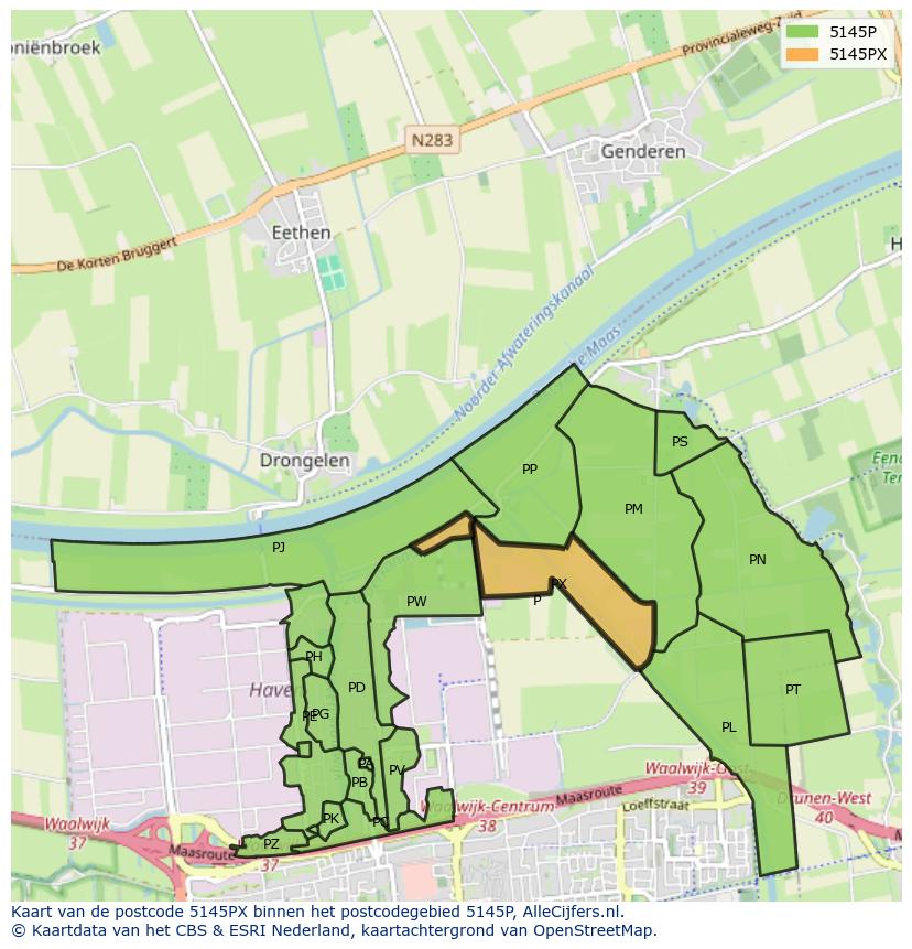 Afbeelding van het postcodegebied 5145 PX op de kaart.