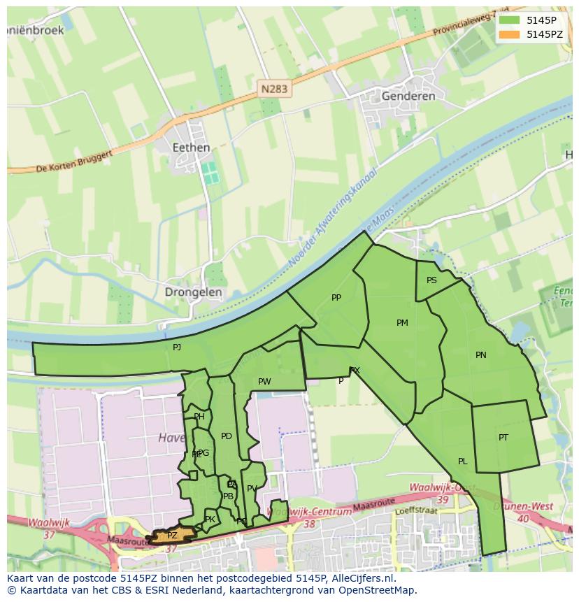 Afbeelding van het postcodegebied 5145 PZ op de kaart.
