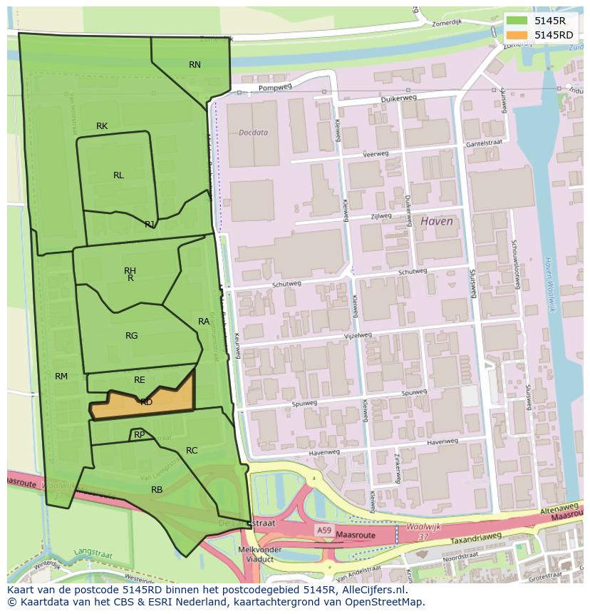 Afbeelding van het postcodegebied 5145 RD op de kaart.