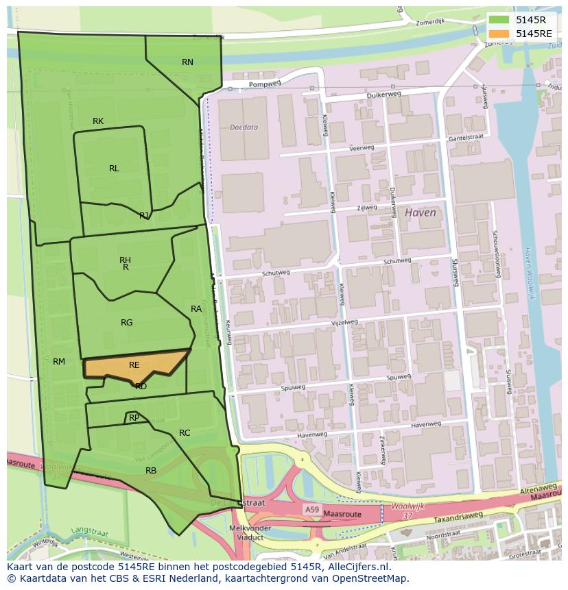 Afbeelding van het postcodegebied 5145 RE op de kaart.