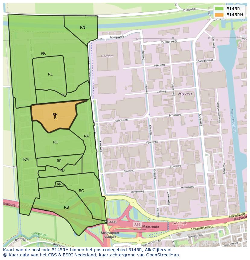 Afbeelding van het postcodegebied 5145 RH op de kaart.