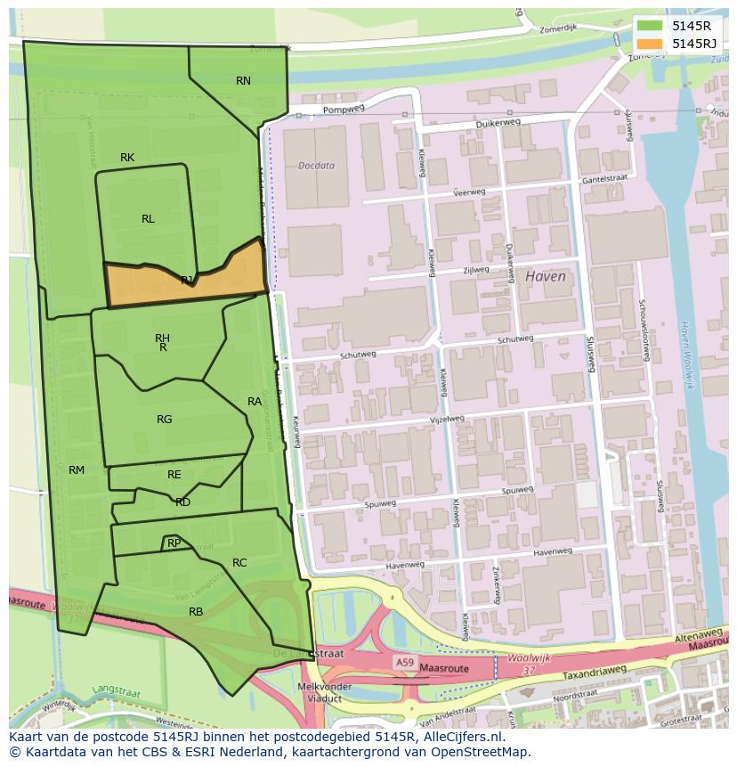 Afbeelding van het postcodegebied 5145 RJ op de kaart.
