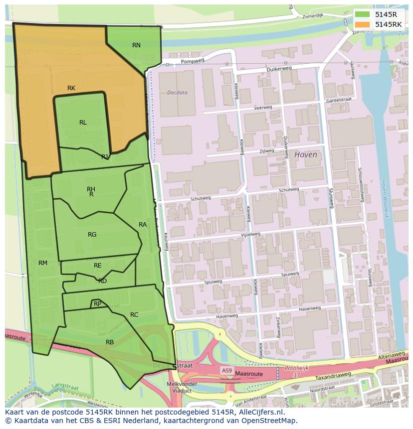 Afbeelding van het postcodegebied 5145 RK op de kaart.