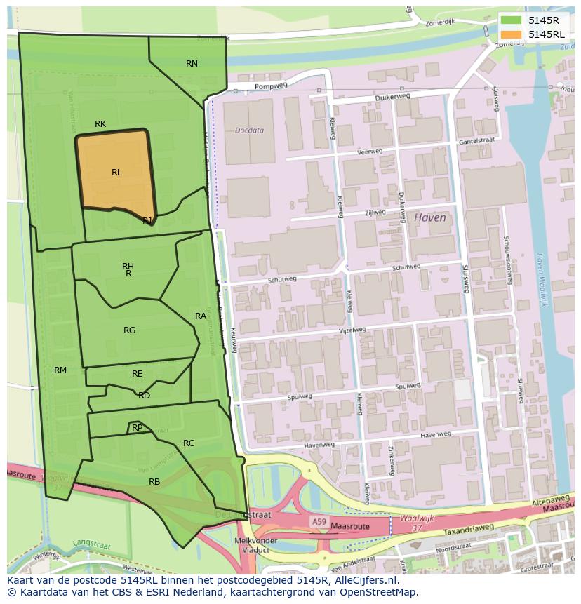 Afbeelding van het postcodegebied 5145 RL op de kaart.