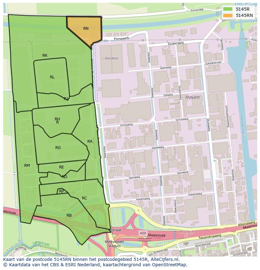 Afbeelding van het postcodegebied 5145 RN op de kaart.