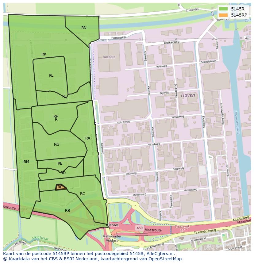 Afbeelding van het postcodegebied 5145 RP op de kaart.