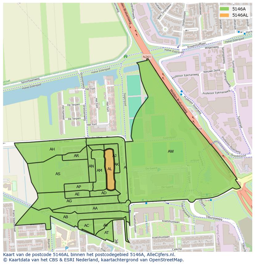Afbeelding van het postcodegebied 5146 AL op de kaart.