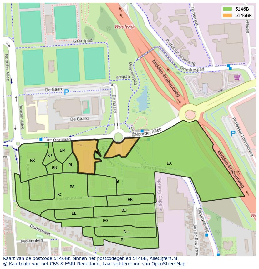 Afbeelding van het postcodegebied 5146 BK op de kaart.