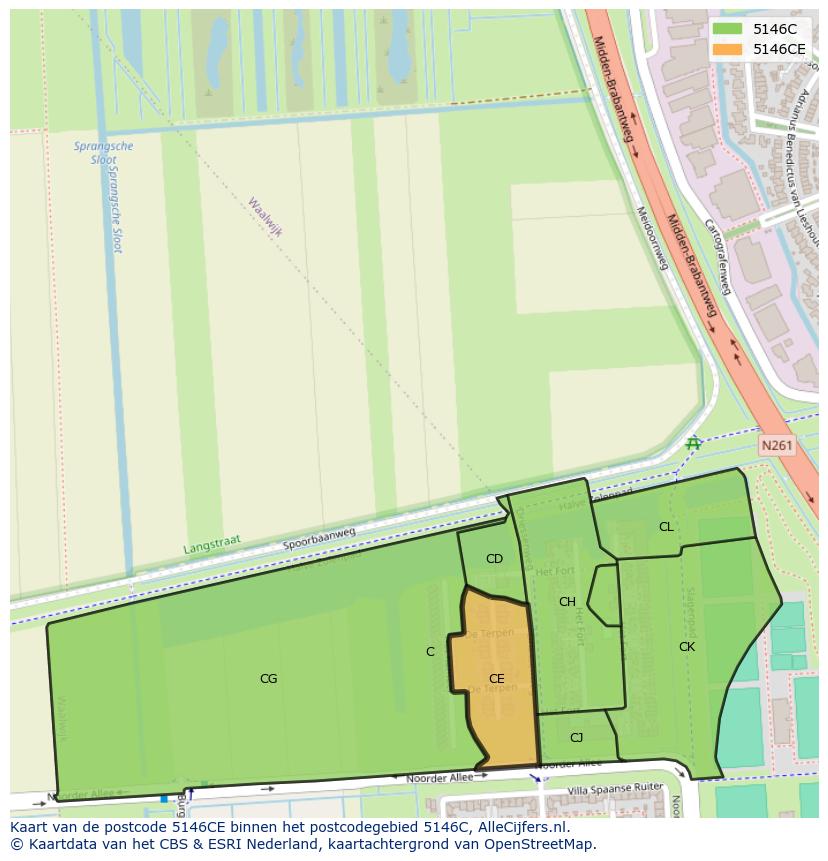 Afbeelding van het postcodegebied 5146 CE op de kaart.