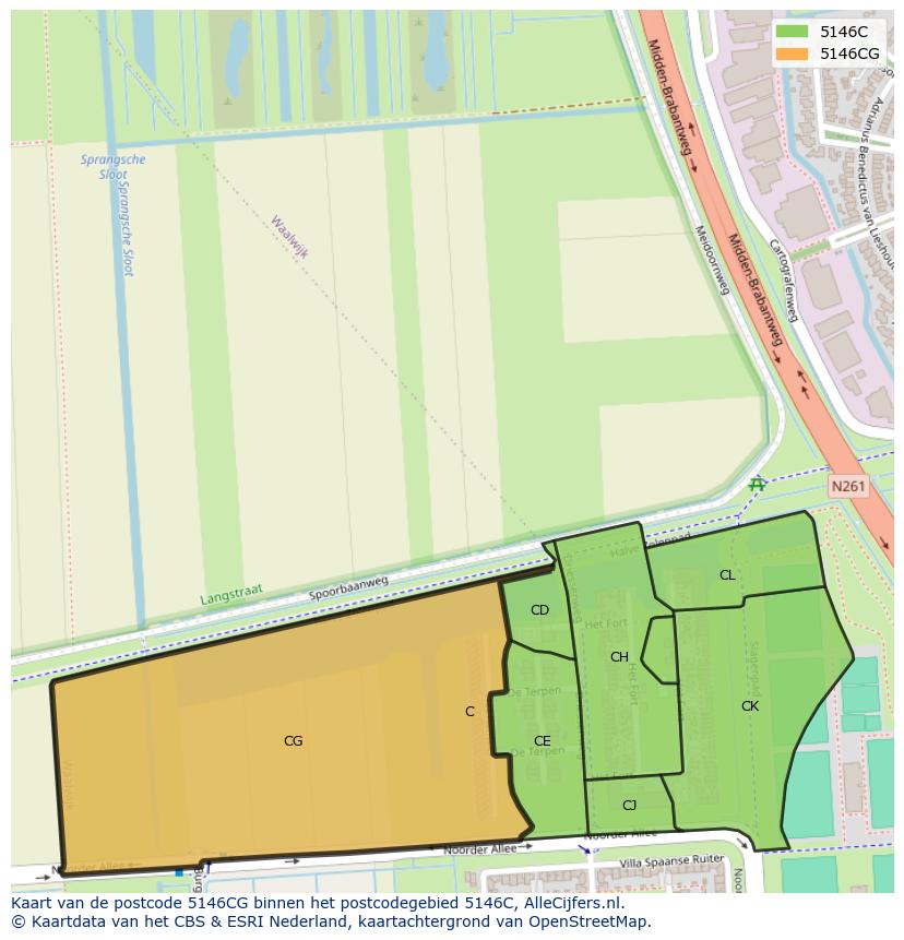 Afbeelding van het postcodegebied 5146 CG op de kaart.