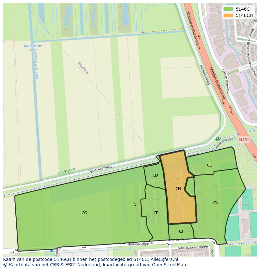 Afbeelding van het postcodegebied 5146 CH op de kaart.