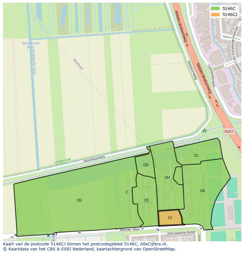 Afbeelding van het postcodegebied 5146 CJ op de kaart.
