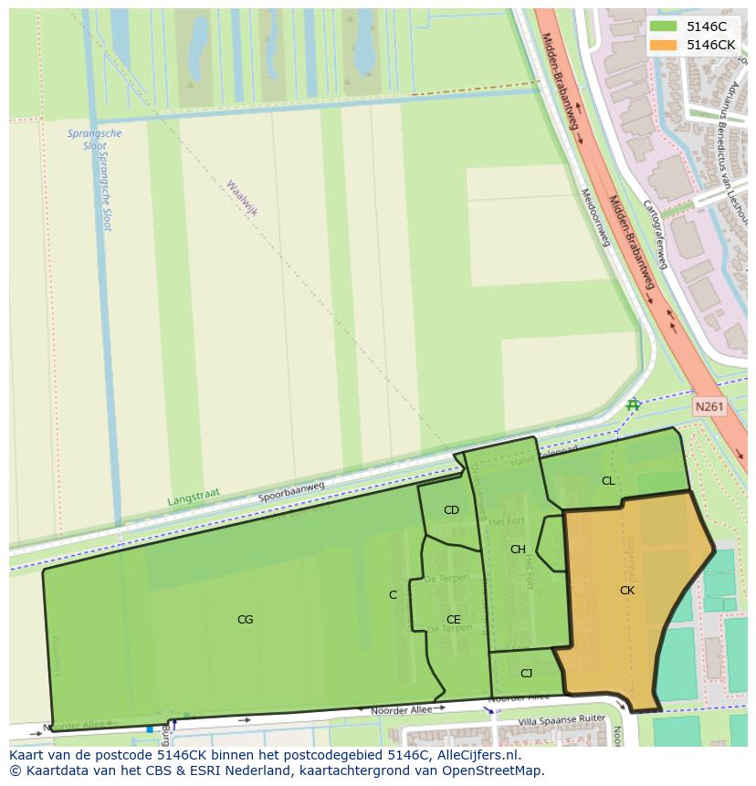 Afbeelding van het postcodegebied 5146 CK op de kaart.