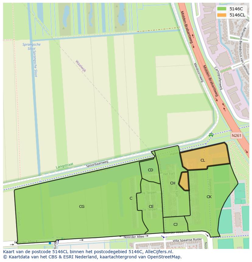 Afbeelding van het postcodegebied 5146 CL op de kaart.