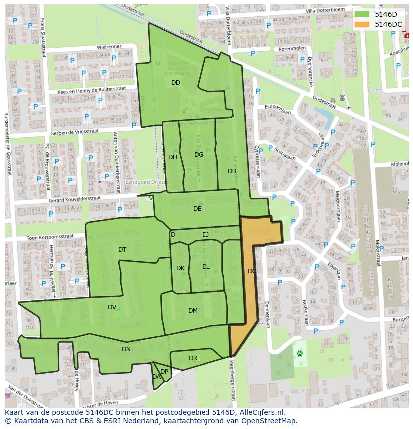 Afbeelding van het postcodegebied 5146 DC op de kaart.