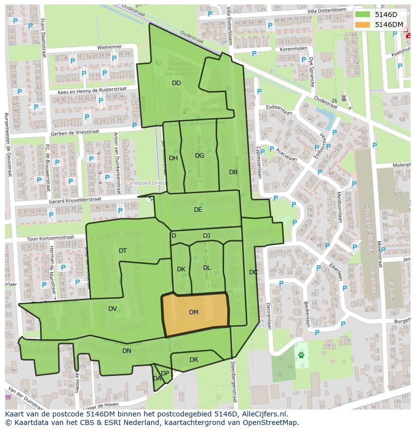 Afbeelding van het postcodegebied 5146 DM op de kaart.