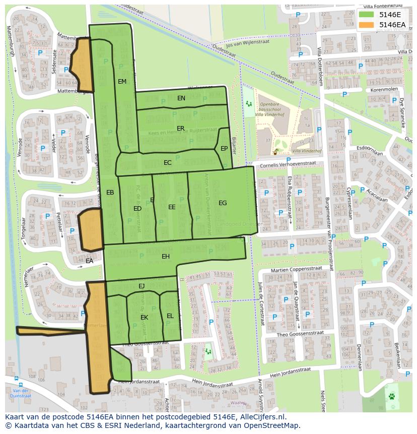 Afbeelding van het postcodegebied 5146 EA op de kaart.