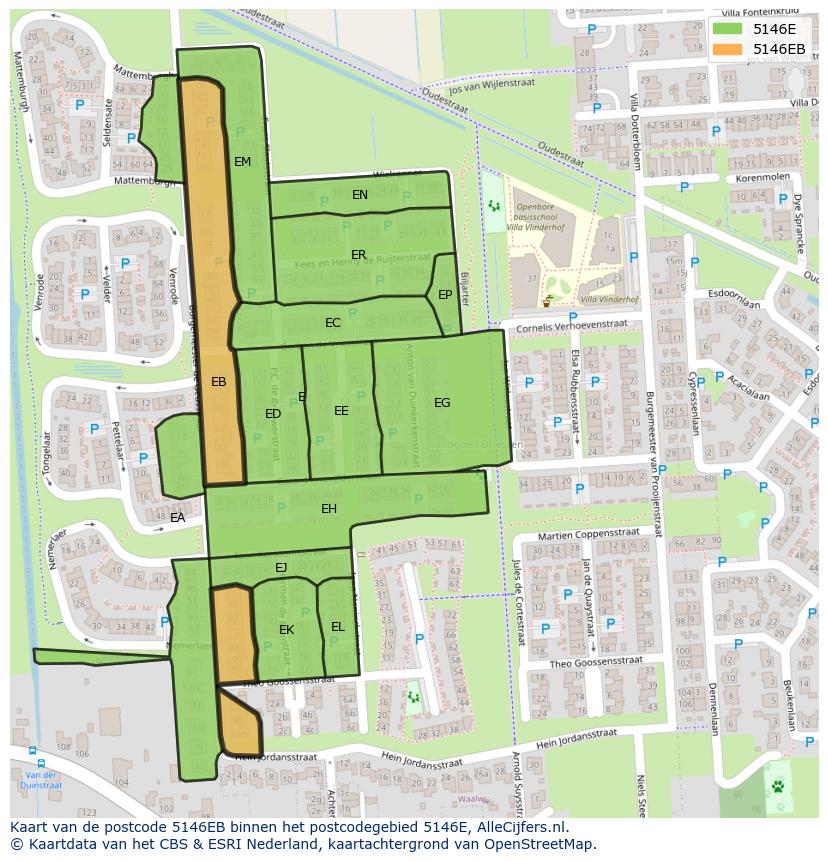 Afbeelding van het postcodegebied 5146 EB op de kaart.