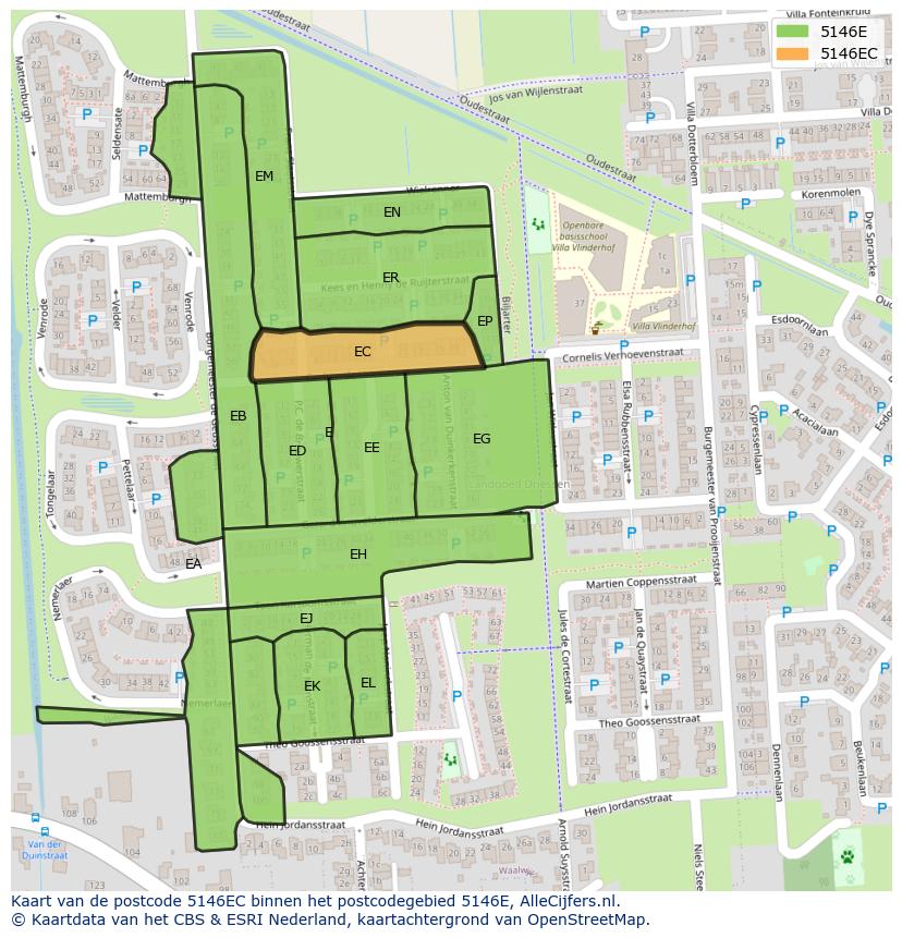 Afbeelding van het postcodegebied 5146 EC op de kaart.