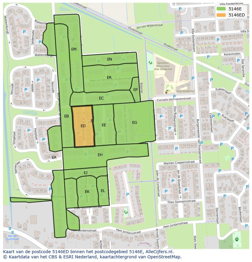 Afbeelding van het postcodegebied 5146 ED op de kaart.