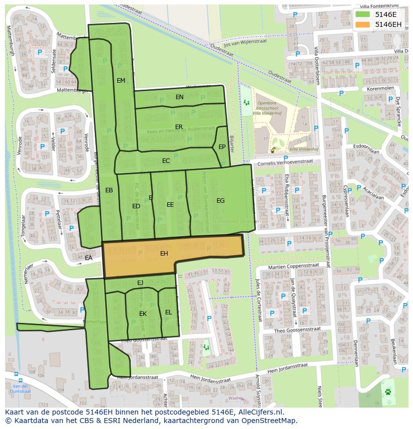 Afbeelding van het postcodegebied 5146 EH op de kaart.