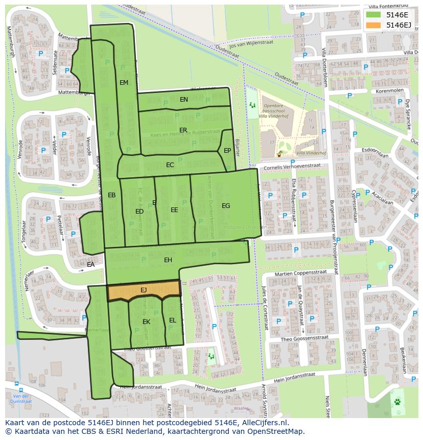Afbeelding van het postcodegebied 5146 EJ op de kaart.