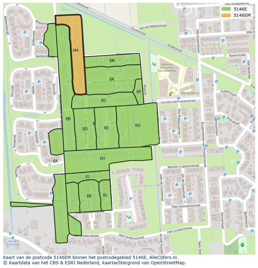 Afbeelding van het postcodegebied 5146 EM op de kaart.