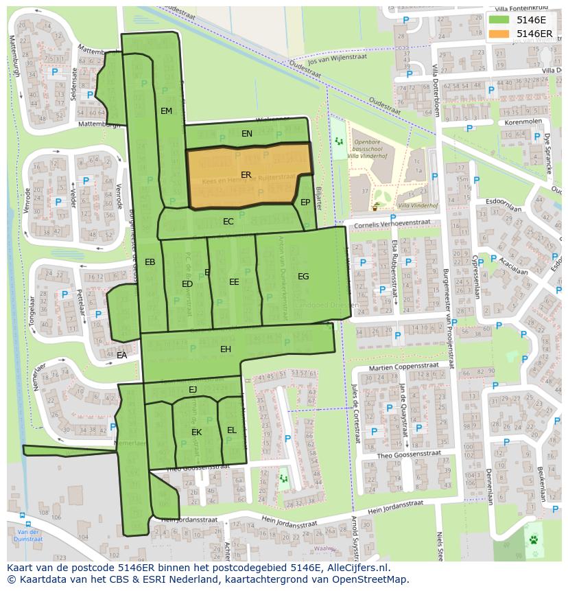 Afbeelding van het postcodegebied 5146 ER op de kaart.