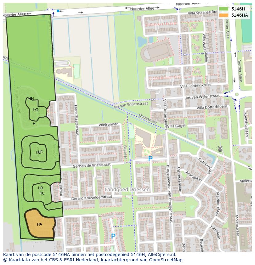 Afbeelding van het postcodegebied 5146 HA op de kaart.