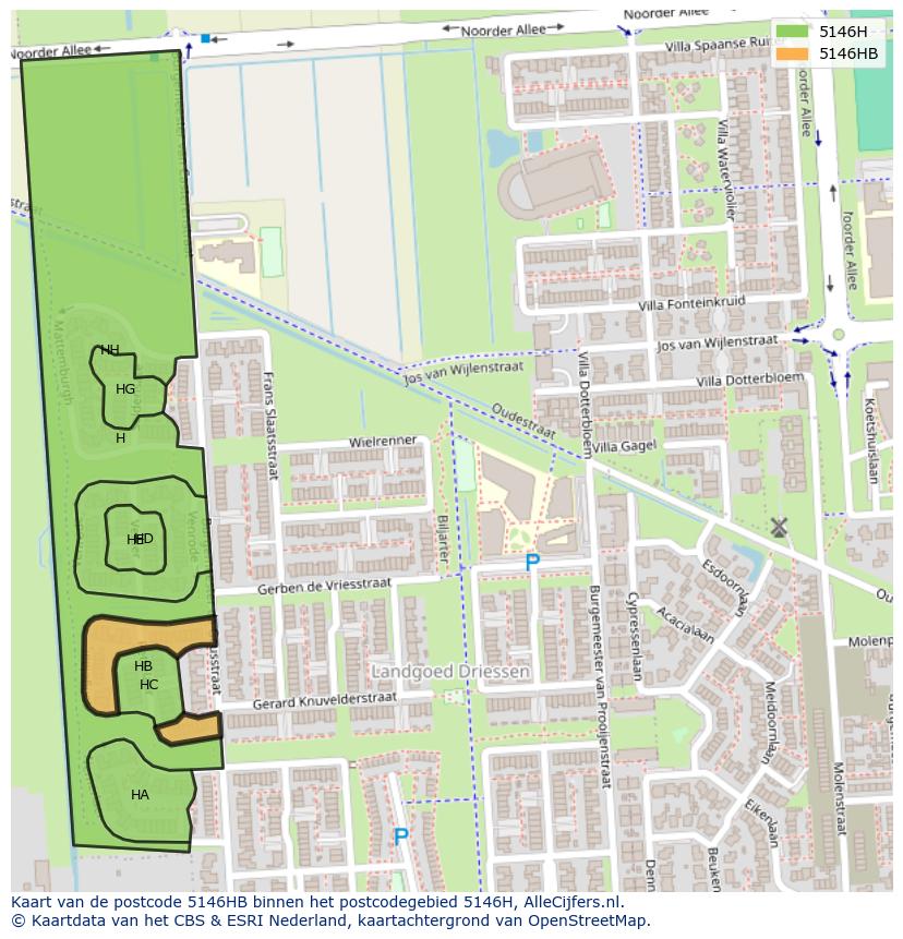 Afbeelding van het postcodegebied 5146 HB op de kaart.