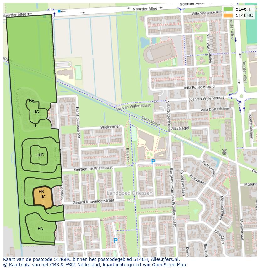 Afbeelding van het postcodegebied 5146 HC op de kaart.