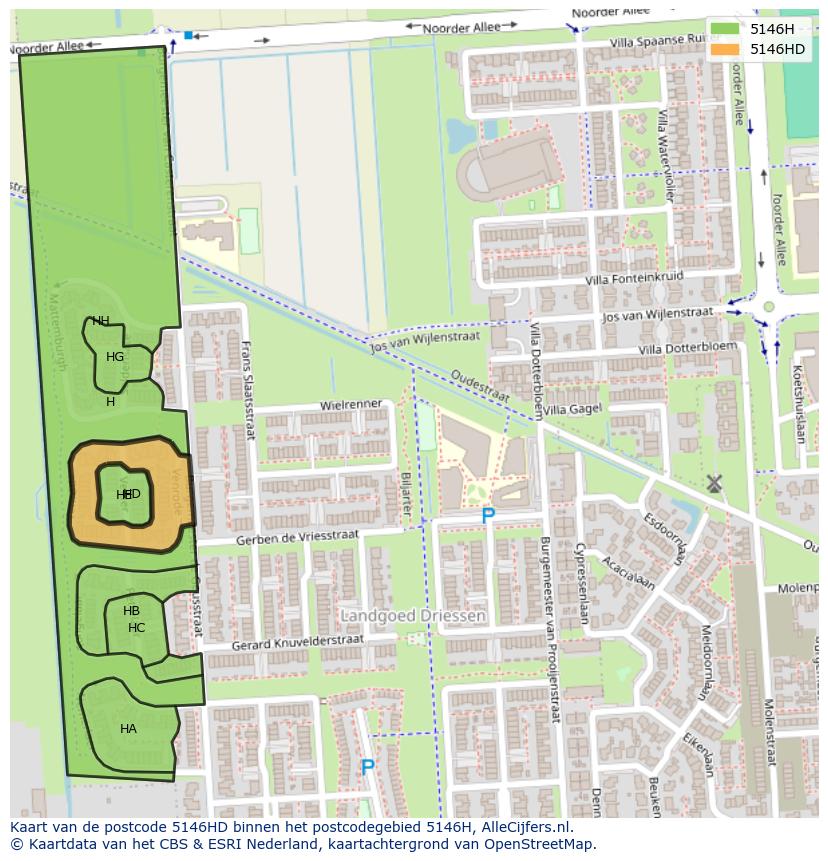 Afbeelding van het postcodegebied 5146 HD op de kaart.