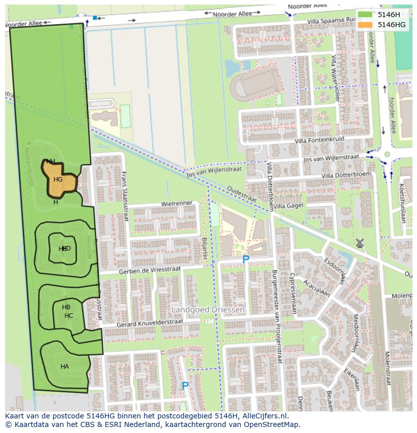 Afbeelding van het postcodegebied 5146 HG op de kaart.