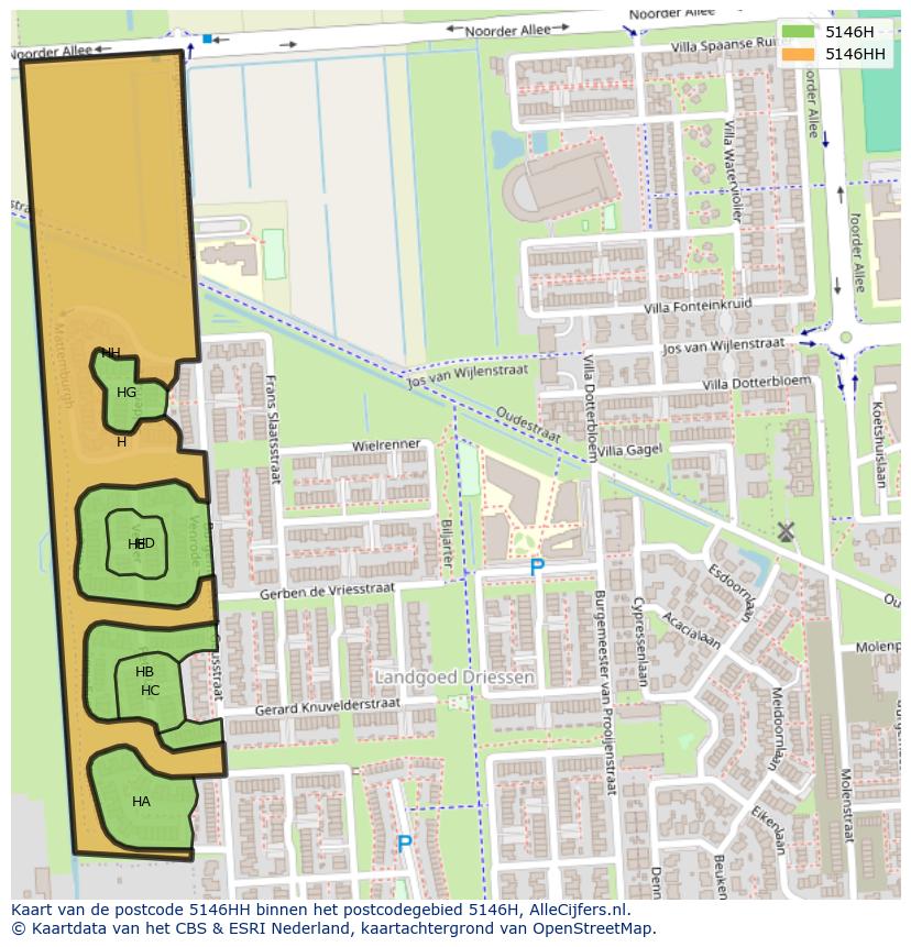 Afbeelding van het postcodegebied 5146 HH op de kaart.