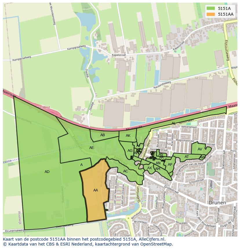Afbeelding van het postcodegebied 5151 AA op de kaart.