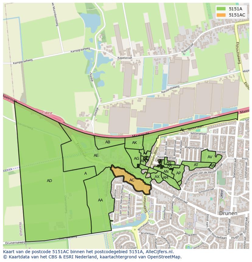 Afbeelding van het postcodegebied 5151 AC op de kaart.