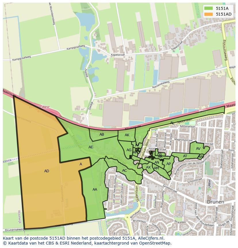 Afbeelding van het postcodegebied 5151 AD op de kaart.