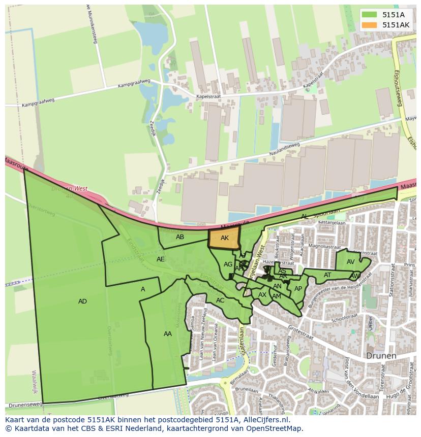 Afbeelding van het postcodegebied 5151 AK op de kaart.