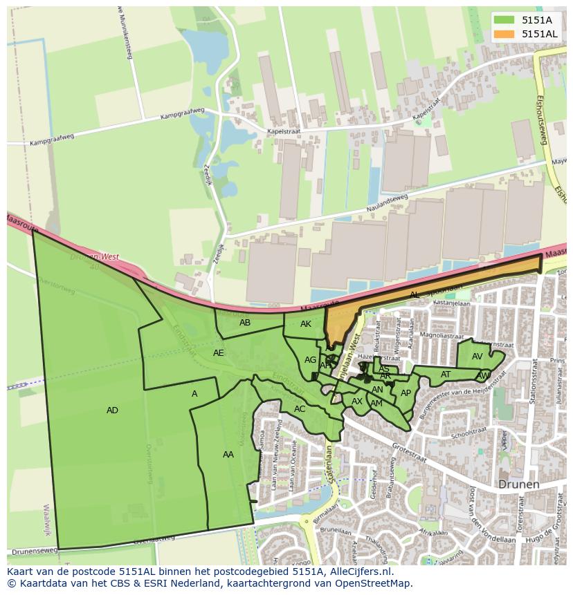 Afbeelding van het postcodegebied 5151 AL op de kaart.