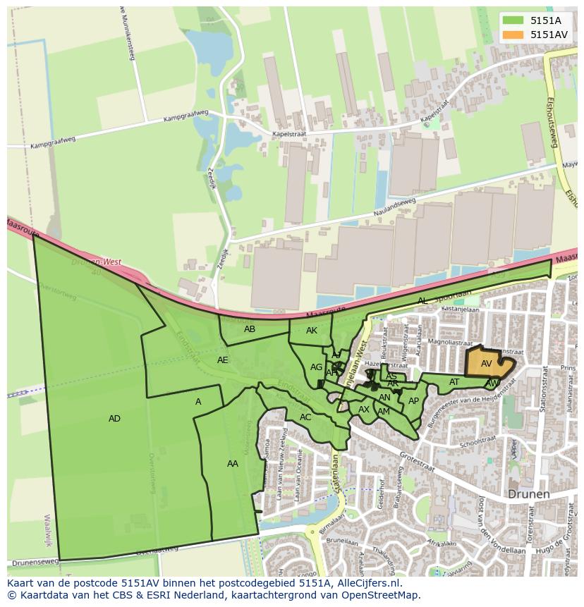 Afbeelding van het postcodegebied 5151 AV op de kaart.