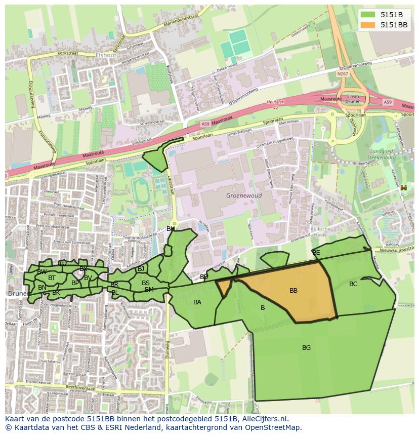 Afbeelding van het postcodegebied 5151 BB op de kaart.