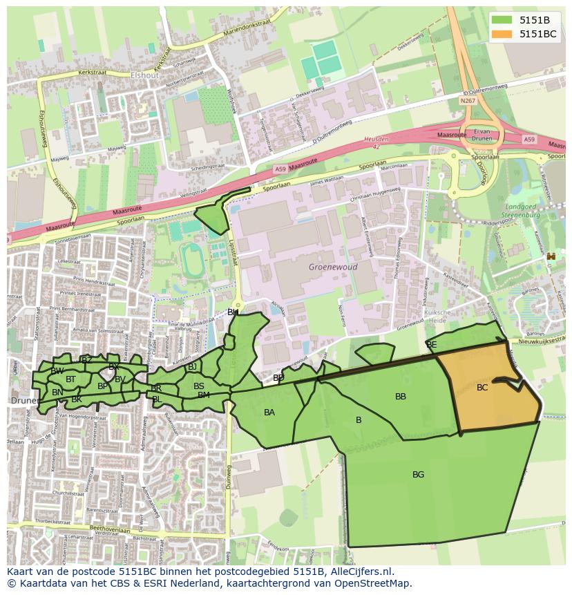 Afbeelding van het postcodegebied 5151 BC op de kaart.