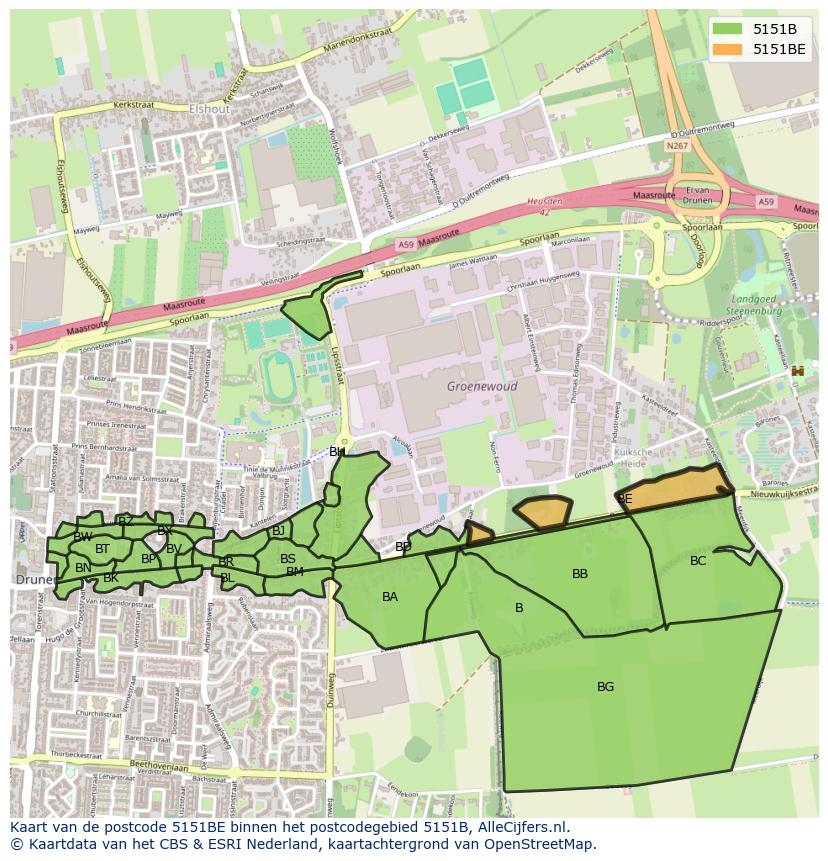 Afbeelding van het postcodegebied 5151 BE op de kaart.